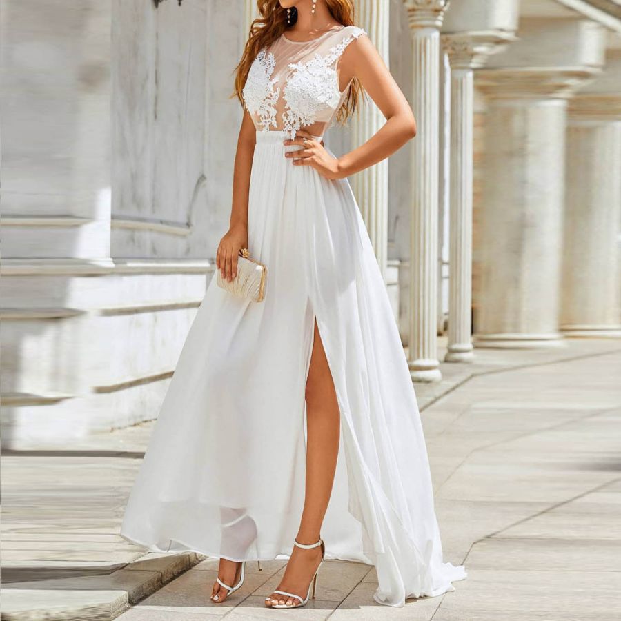 Chiffon Lace Top Wedding Dress
