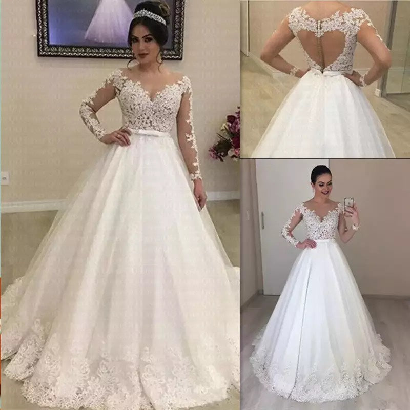 Applique Long Sleeve Wedding Bridal Gown