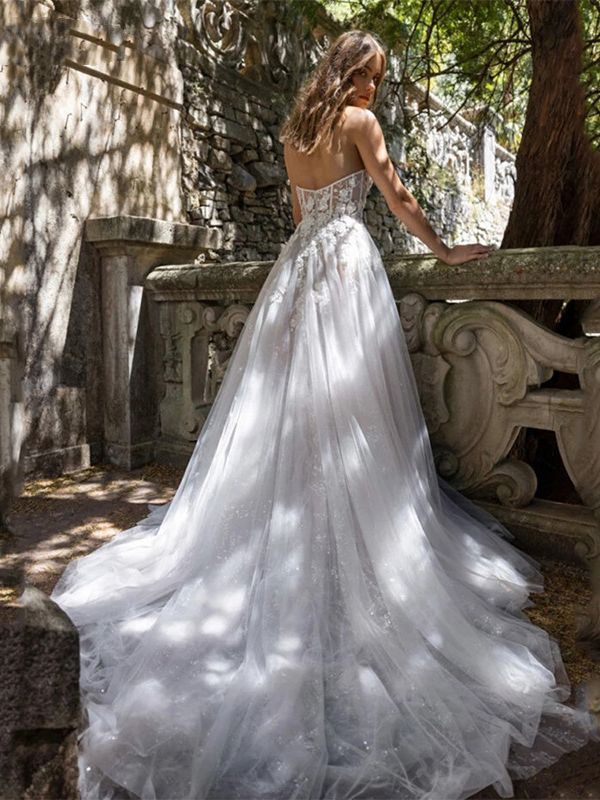 White Lace Ribbed Wedding Dress
