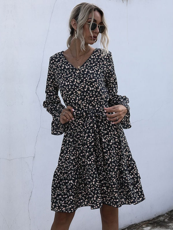 Long-sleeved casual fashion polka dot dress