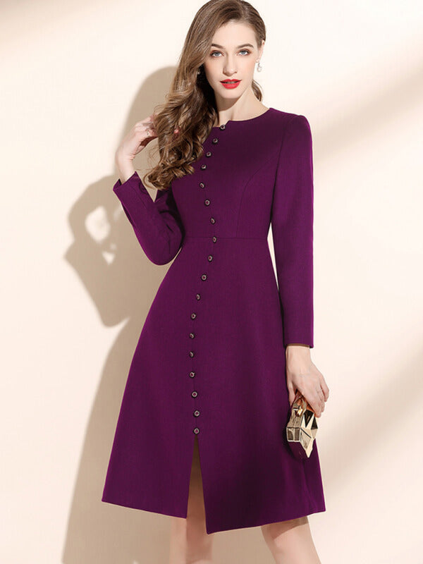 Purple Front Button Design Dress