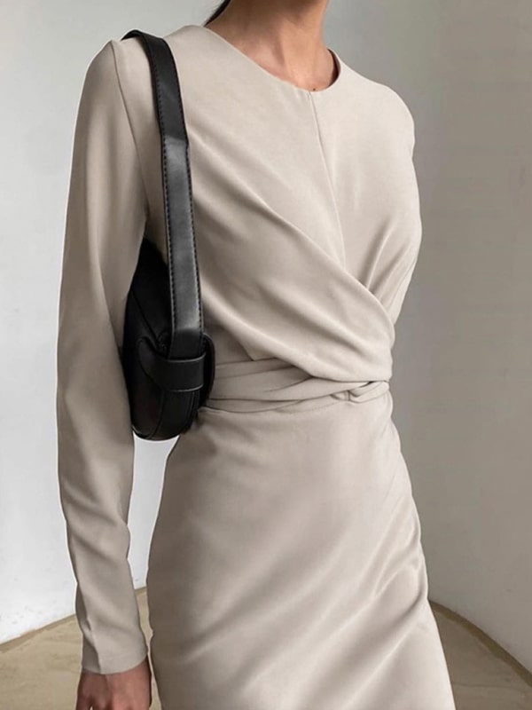 Women's solid elegant twist slit dress