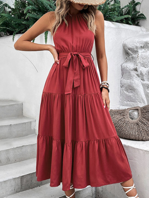 Women's Halter Neck Color Mid-Length Dress