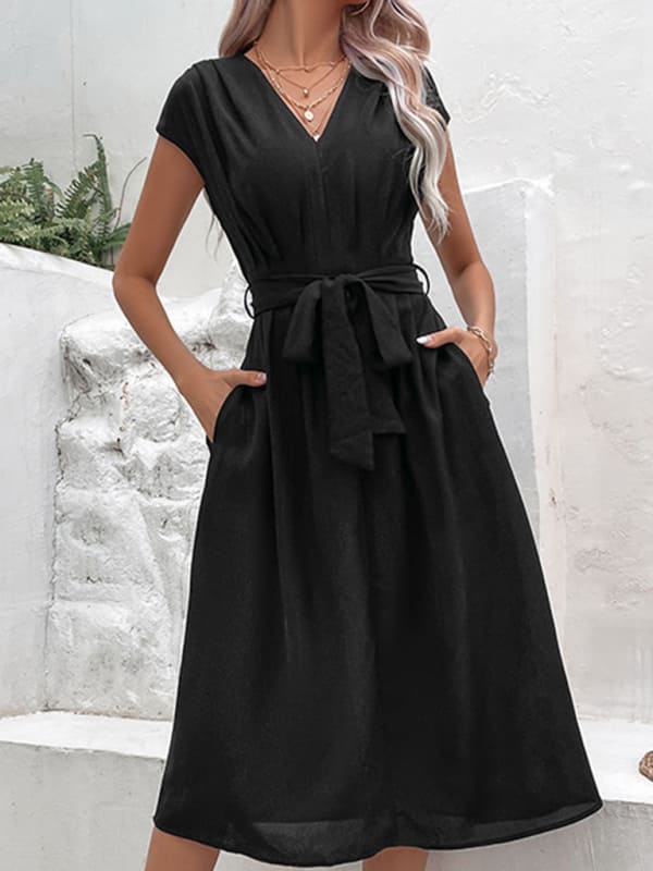 Summer Style V-neck Black Dress